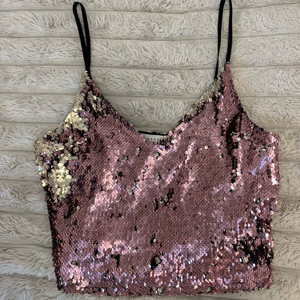 Topshop Pink and Gold Sequin Blouse